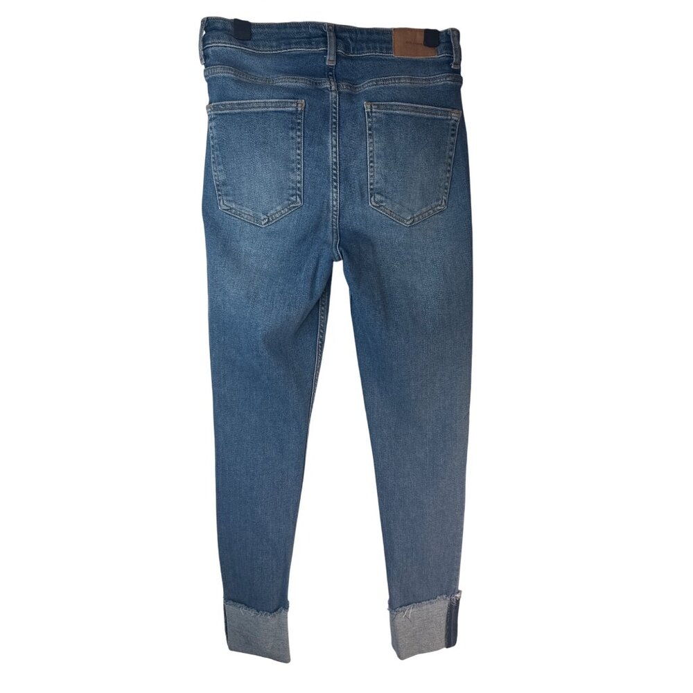 ZARA Womens 6/28 Distressed Cuffed Jeans Size Blue Denim Mid-Rise - Picture 2 of 12